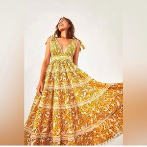 FARM Rio Vibrant Yellow White Spotted Banana Maxi Dress M